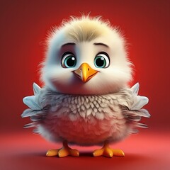 Fototapeta premium Kleine niedliche Möwe, roter Hintergrund