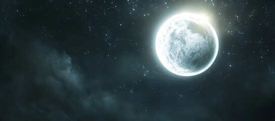 Obraz premium Night sky, full moon, clouds, stars, cosmic backdrop