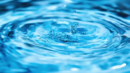Water Droplet Impact Creating Ripples Blue Surface Closeup