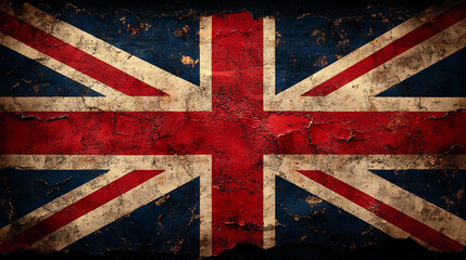 Fototapeta premium Vintage British Flag Banner With Distressed Texture in Red, White, and Blue Colors Displayed on Worn Surface