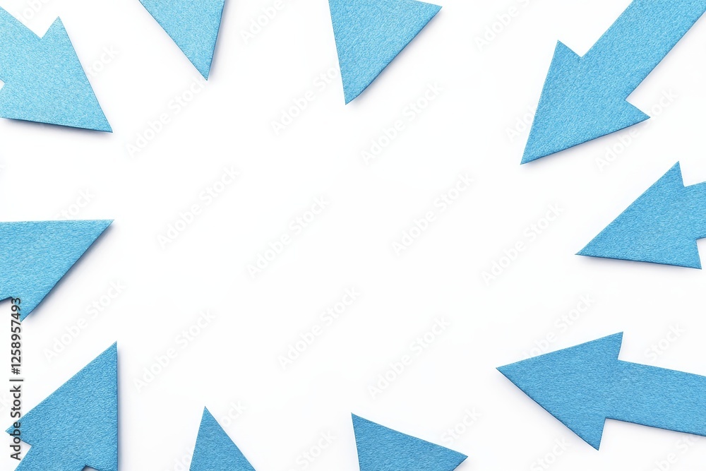 Poster a fluid configuration of blue arrows oriented in multiple directions, indicating motion and orientat