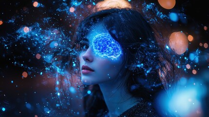 Woman with a blue eye is staring at the camera