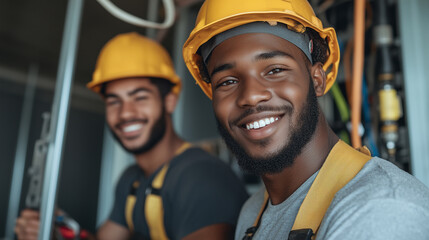 Young electrician students practicing skills in vocational training program at workshop