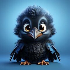 Fototapeta premium Schwarzer Rabe, blauer Hintergrund