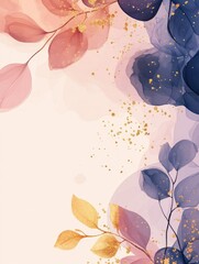 Pink and Blue Watercolor Leaves