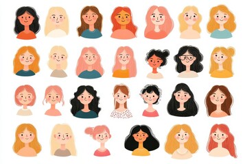 Fototapeta premium A selection of diverse cartoon character avatars in a flat design format. Great for profiles, user interfaces, and social media visuals