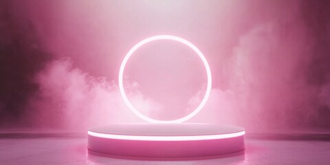 Pink-lit DJ stage with smoke effects