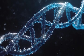Glowing DNA helix rotating in dark space, science background