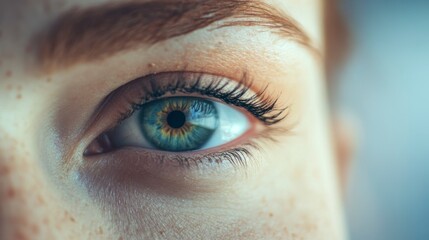 Eye Close-up: Detailed Vision of a Green Human Eye with Freckles
