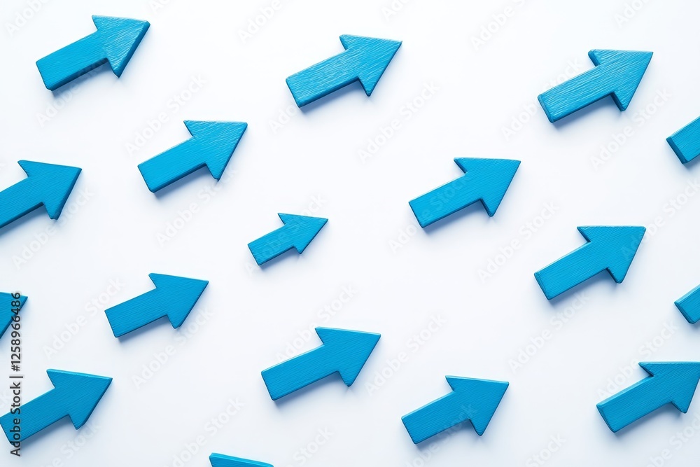Poster a collection of blue arrows in constant motion, pointing in different directions to convey movement 