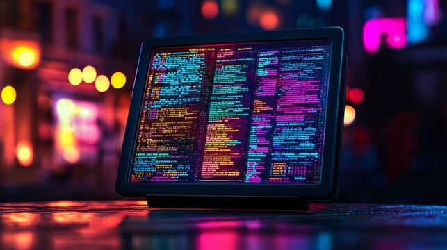 A comprehensive view of colorful programming code on a computer display, focusing on software development
