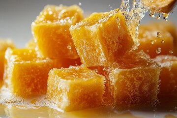 Fresh pineapple juice with juicy chunks splashes out, offering a vibrant, refreshing, and tropical experience that’s perfect for summer