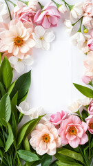 Frame surrounded by spring flowers