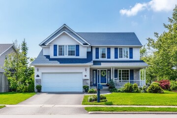 Charming Colonial Residence: Front View with Blue Shutters in a Picturesque Neighbourhood