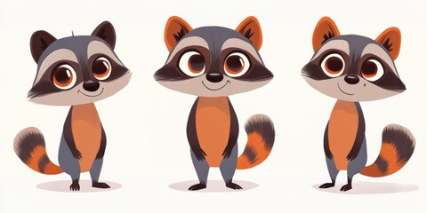 Cute Cartoon Raccoon Character in a Playful Flat Illustration Style