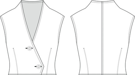 collarless sleevless tailored darted short cropped crop vest waistcoat template technical drawing flat sketch cad mockup fashion woman design style model 
