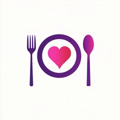 Simple food logo, plate, fork, spoon, heart