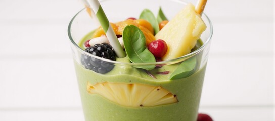 Refreshing green smoothie infused with pineapple  vibrant fruits ideal summer beverage for hydration health benefits and tasty vegan delight