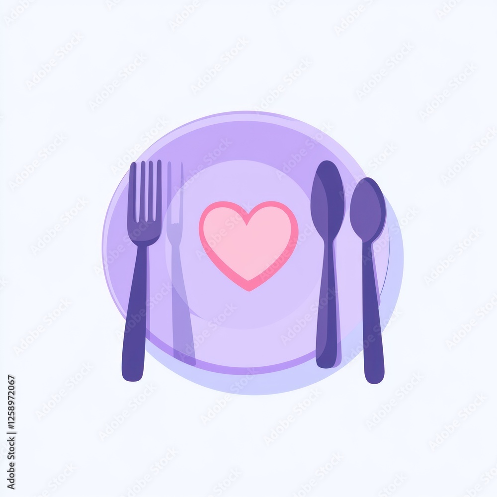 Poster Plate with fork, knife, spoon, and heart;  food illustration