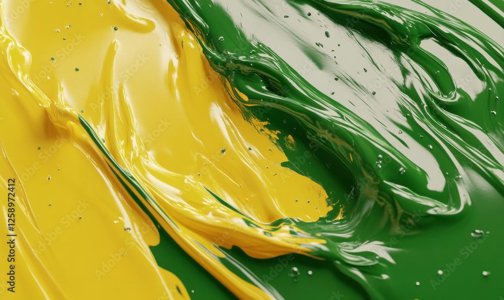 Poster abstract artistic splash of vibrant green and yellow paint on a neutral background, creating a bold 