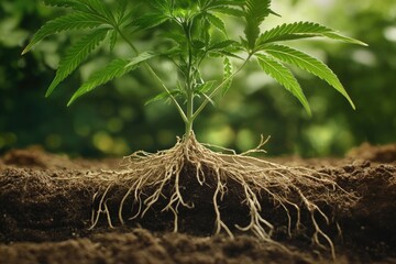 Macro Photography of Lush Cannabis Roots in Grower's Hands: The Natural Essence of Hemp Cultivation