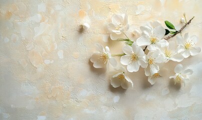 Abstract floral design with delicate white blossoms on a textured pastel background, styled for a romantic and elegant visual