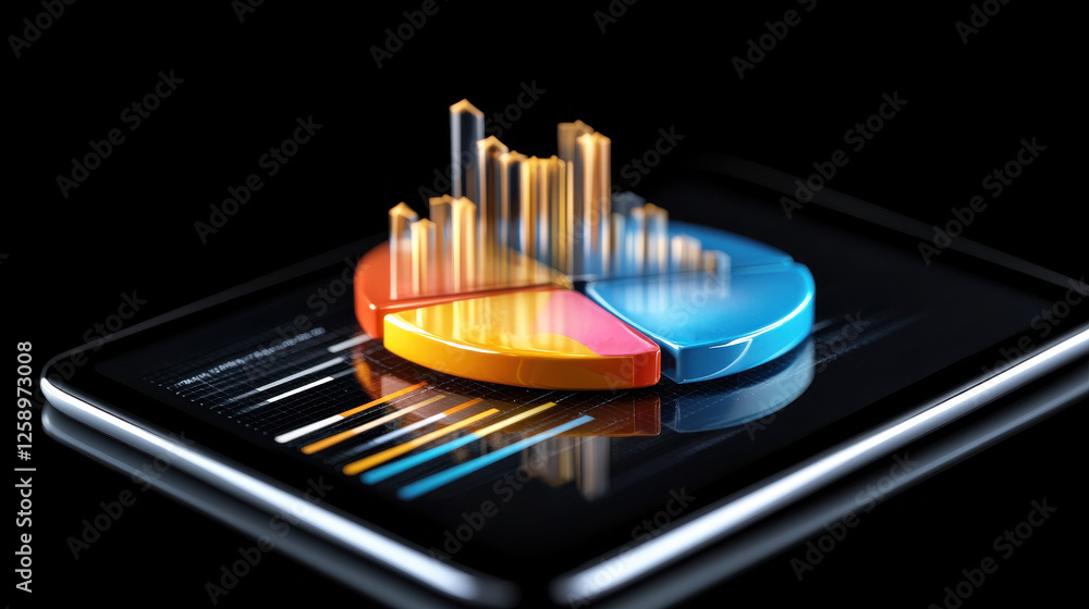 Aufkleber a tablet screen shows a pie chart with three different colored slices