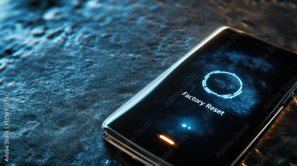 Poster a cell phone with a factory reset option on the screen