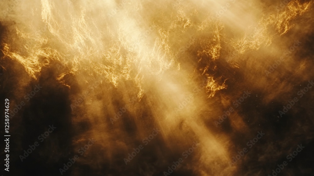Poster golden light beam radiating through dark atmosphere creating mystical abstract glowing visual effect