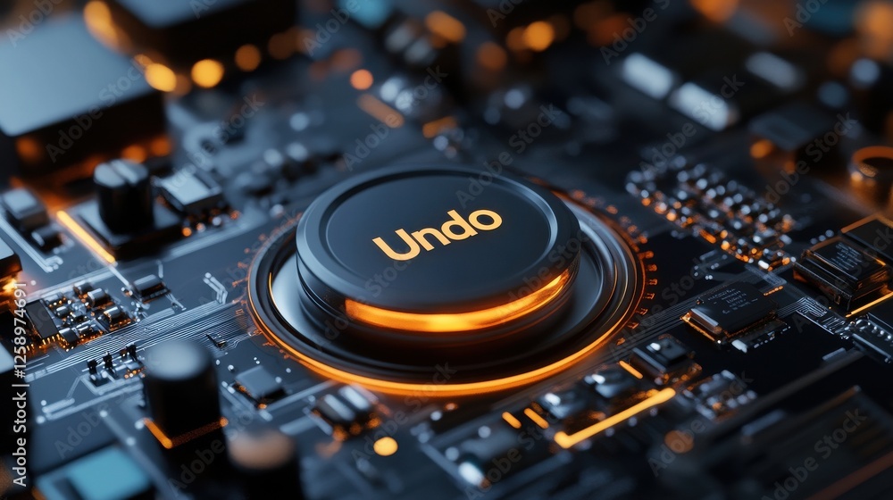 Poster a black and orange circuit board with the word undo written on it