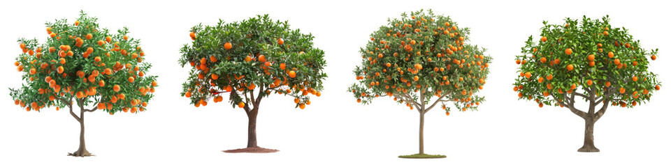 Orange tree isolated on transparent background ,PNG, set of