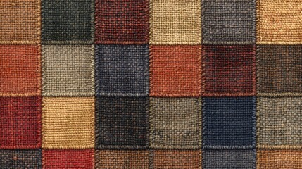 Textile background with square fabric pattern. Woven material with stitched edges, detailed texture, warm and earthy colors, decorative cloth, industrial design, creative textile backdrop