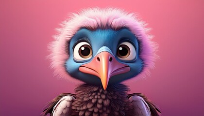 Obraz premium Niedlicher Geier, pinker Hintergrund
