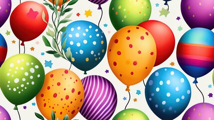 Seamless pattern featuring floating balloons in various colors, Bright and cheerful with floating festive designs for birthday wrapping party decor and fun fabric