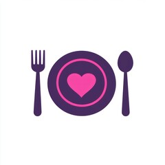 Heart-shaped plate, fork, and spoon. Meal icon. Simple vector graphic. Suitable for apps, menus, or websites