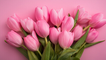 Fototapeta premium Bouquet of pink tulips. Beautiful spring flower. Plant and nature concept.