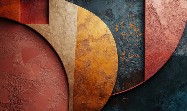 Bold composition of abstract textures with earthy tones and metallic accents, creating a modern and sophisticated artistic vibe.