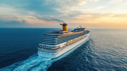 Aerial view at the cruise ship at the day time. Adventure and travel. Landscape with cruise liner on Adriatic sea. Luxury cruise