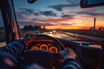 Generative AI image of long-haul truck driver male female large transport vehicle shipment