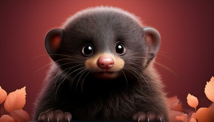 Niedlicher Maulwurf, weinroter Hintergrund