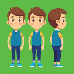 Colorful Boy Cartoon Character Design Featuring Three Viewpoints