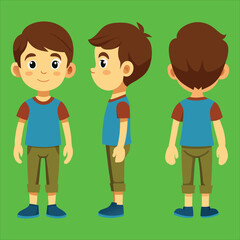 Colorful Boy Cartoon Character Design Featuring Three Viewpoints