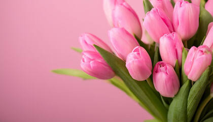 Fototapeta premium Bouquet of pink tulips. Beautiful spring flower. Plant and nature concept.