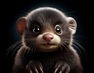 Niedlicher kleiner Maulwurf, schwarzer Hintergrund