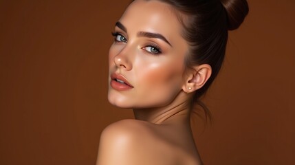 Fototapeta premium An elegant portrait of a woman with a soft, natural appearance.