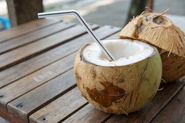 coconut drink on the beach