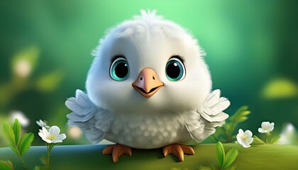 Obraz premium Weiße Taube, grüner Hintergrund