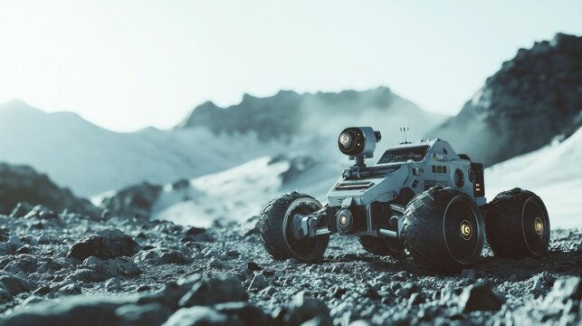 Futuristic Rover Exploring an Alien Landscape