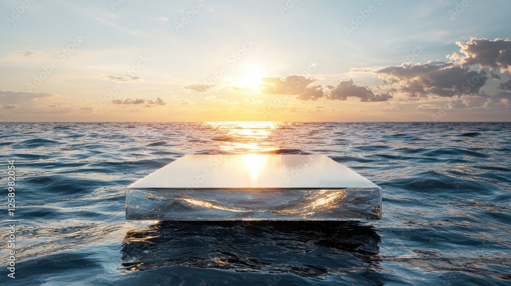 Aufkleber A large, clear, square object is floating on the surface of the ocean