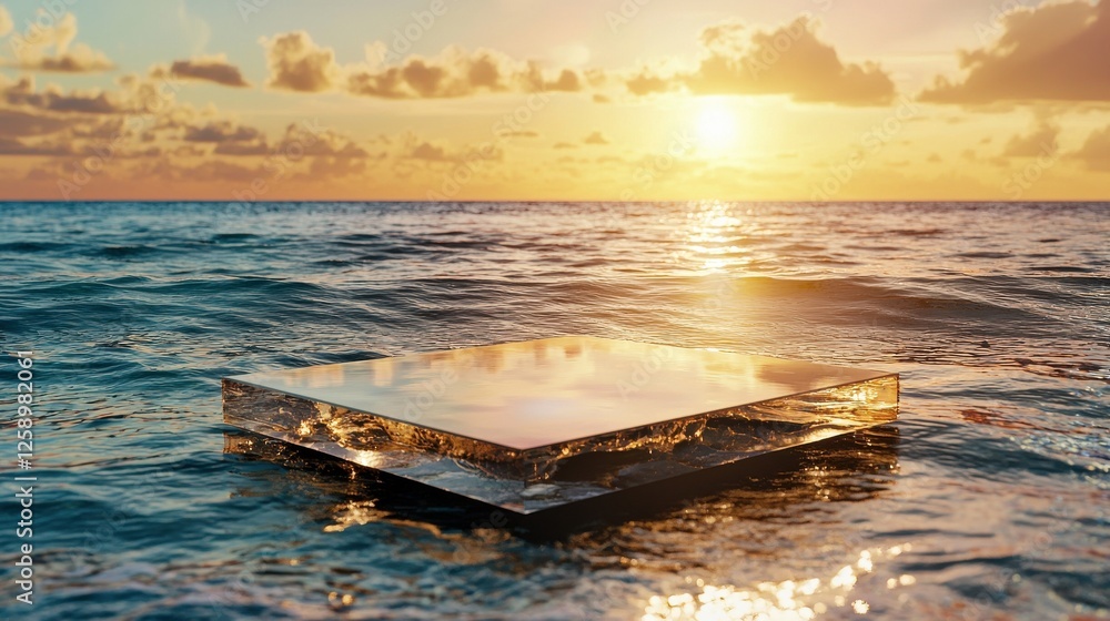 Poster A square object is floating on the surface of the ocean